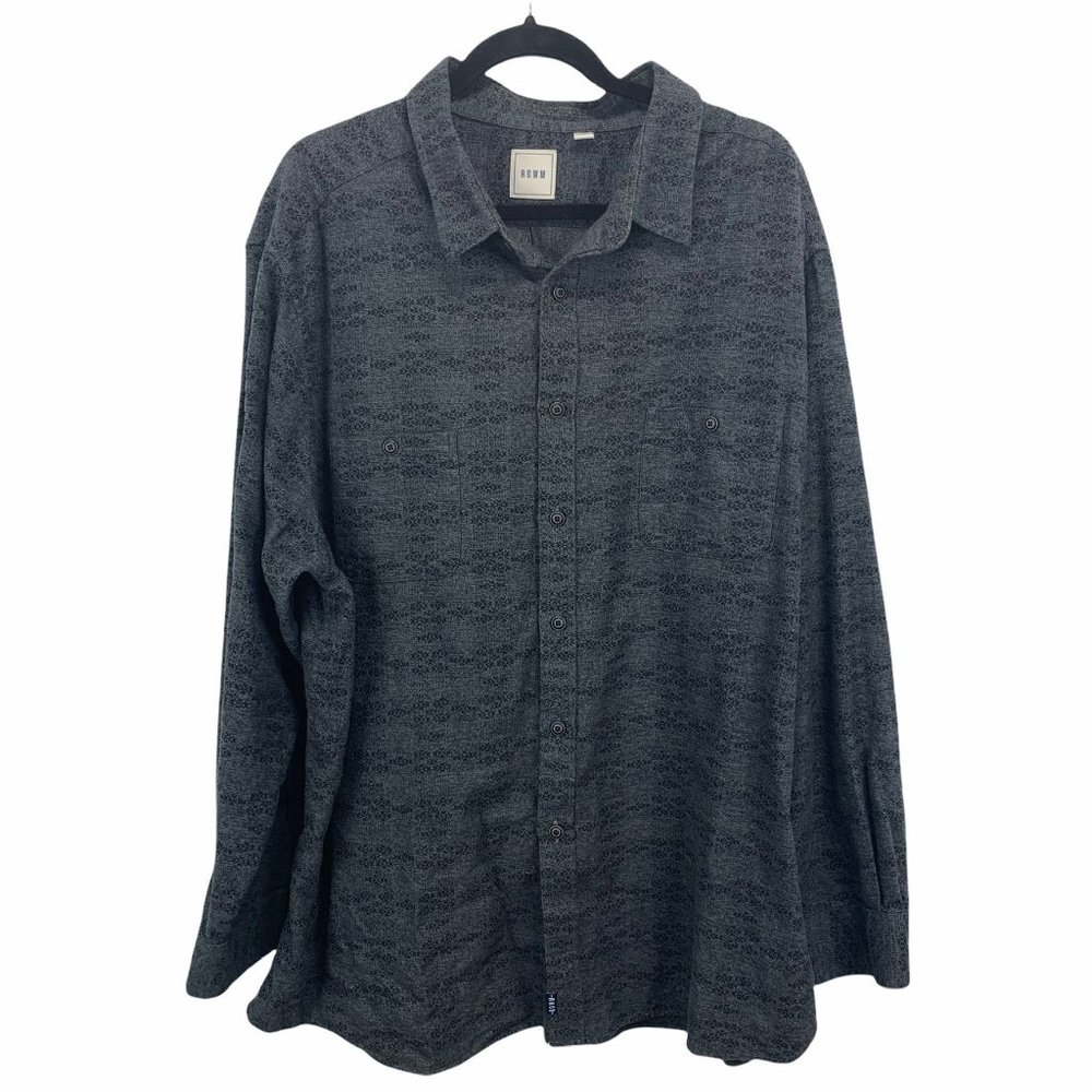 ROWM‎ Button Down Shirt Geometric Print Grey Black